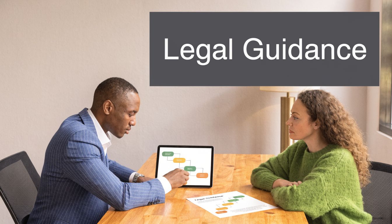 A professional real estate fraud attorney explains legal documentation and processes to a client during a meeting.