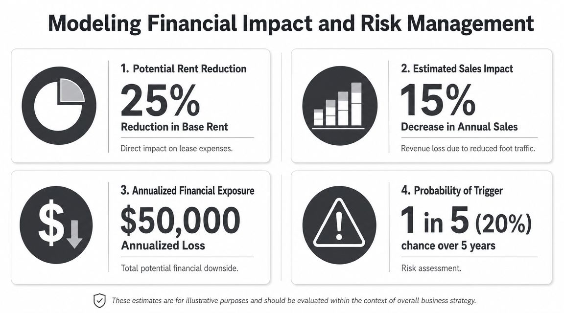 An infographic titled Modeling Financial Impact and Risk Management highlighting four key business risk factors.