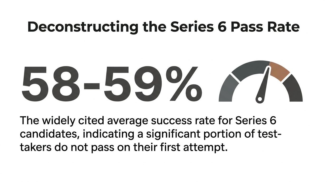 A graphic illustration displaying a 58 to 59 percent pass rate for the Series 6 exam.